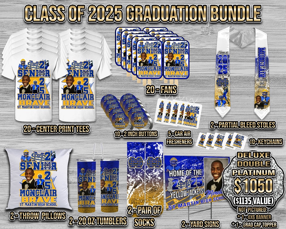 Deluxe Double Platinum Graduation Package | Custom Grad Shirts, Stoles & More
