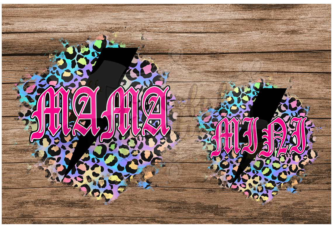 Mama & Mini Matching Rainbow Leopard Splash with Lighting Bolt PNG