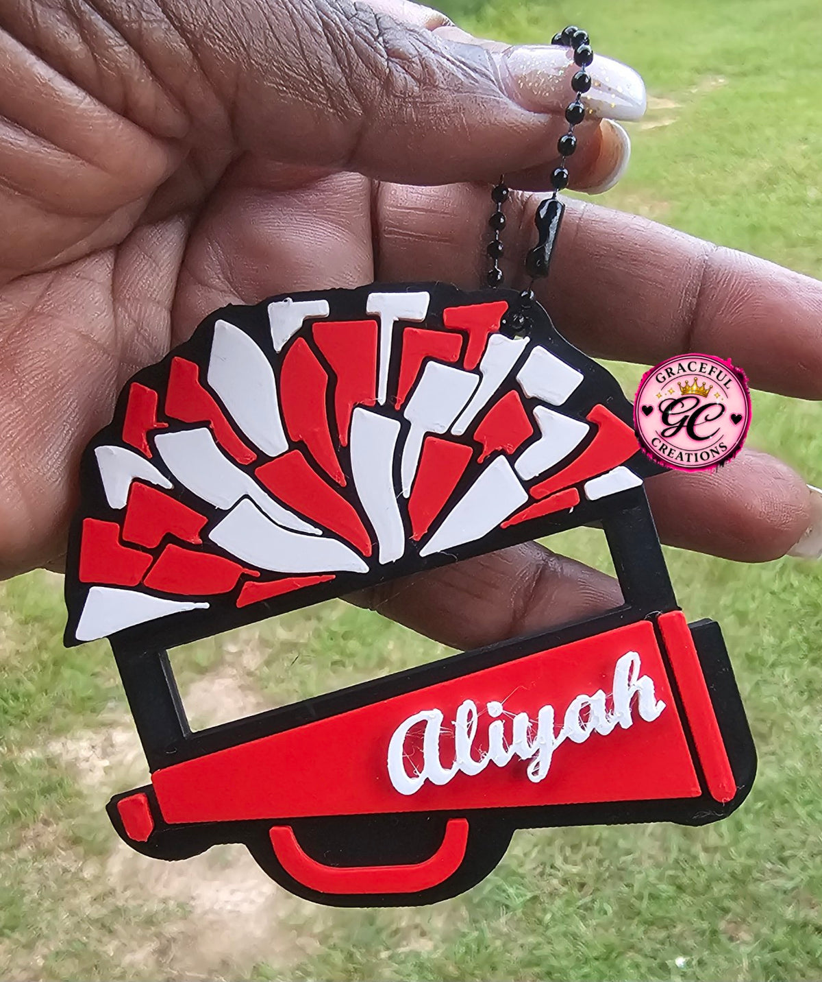 Personalized 3D printed cheer megaphone hair tie holder