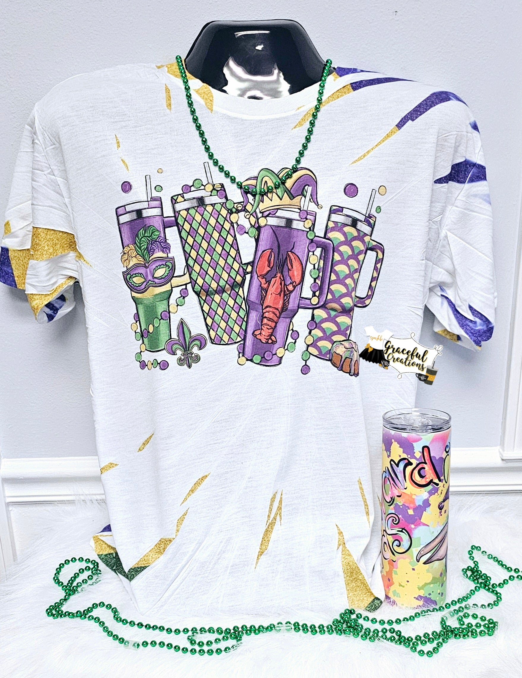 Mardi Gras Tumblers Drinks Scrunch Tie Dye Custom T-Shirt