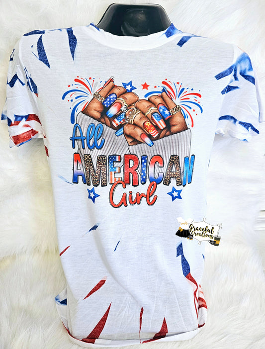 All American Girl - Nails Scrunch Tie Dye Custom T-Shirt