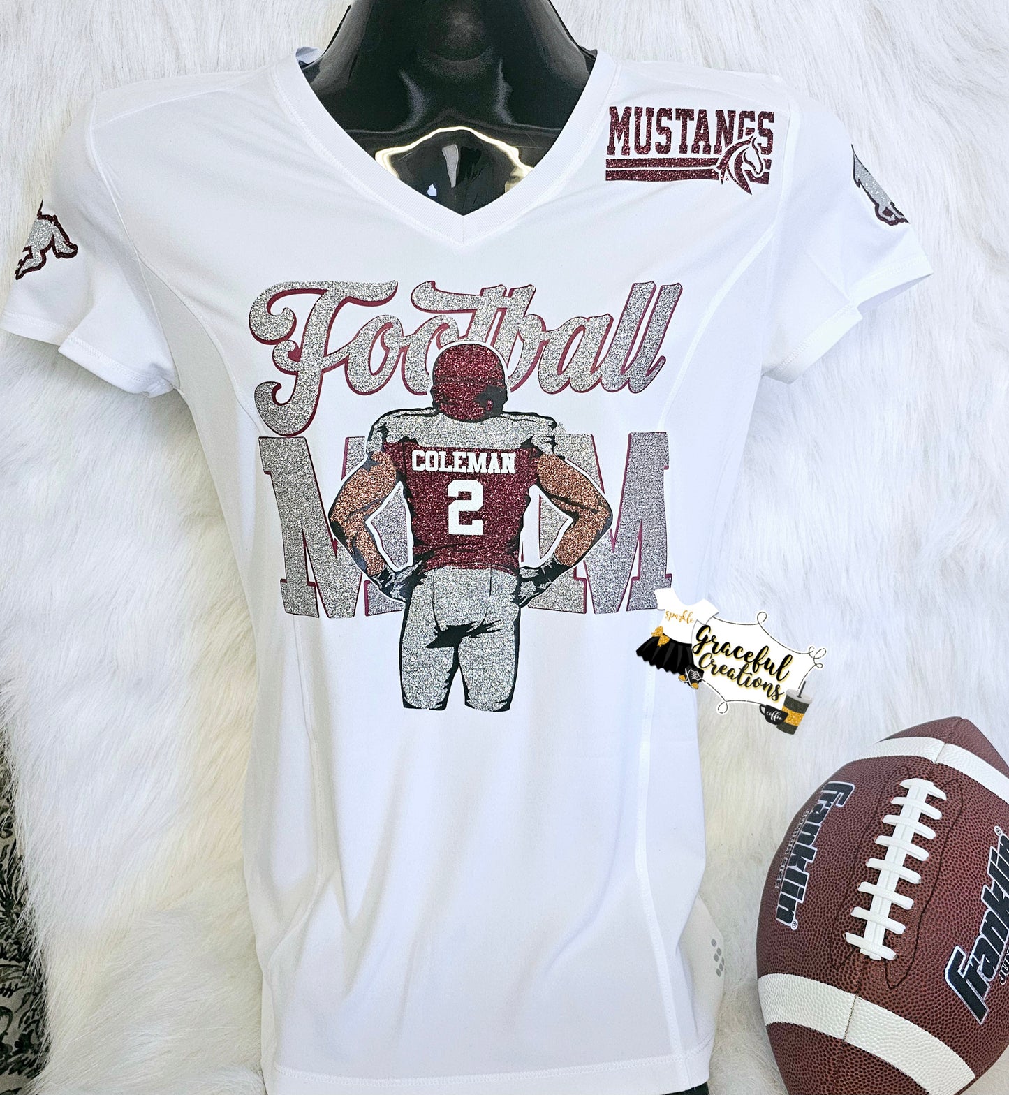 Glitter Football Mom Shirt - Front & Back Designs