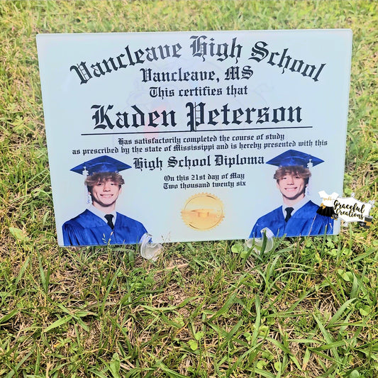 Personalized Glass Graduation Diploma Plaque | Custom Grad Gift