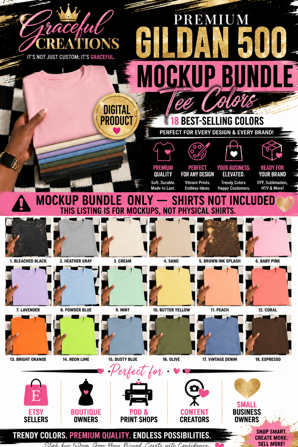 20 T-Shirt Mockup Bundle, Folded Shirt Mockups, Blank Tee Mockup PNG, Etsy POD Boutique Product Photos, Digital Download