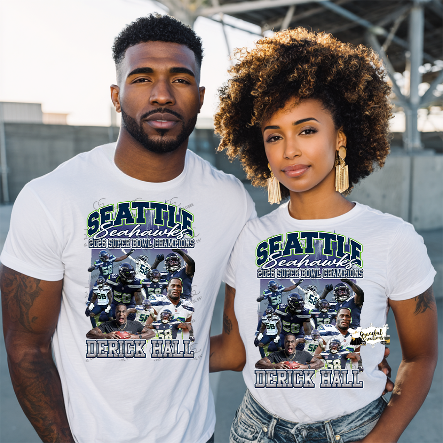 Derick Hall 2026 Super Bowl Champions Tee | Seattle Seahawks