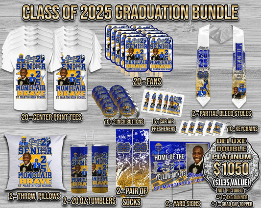 Deluxe Double Platinum Graduation Package | Custom Grad Shirts, Stoles & More