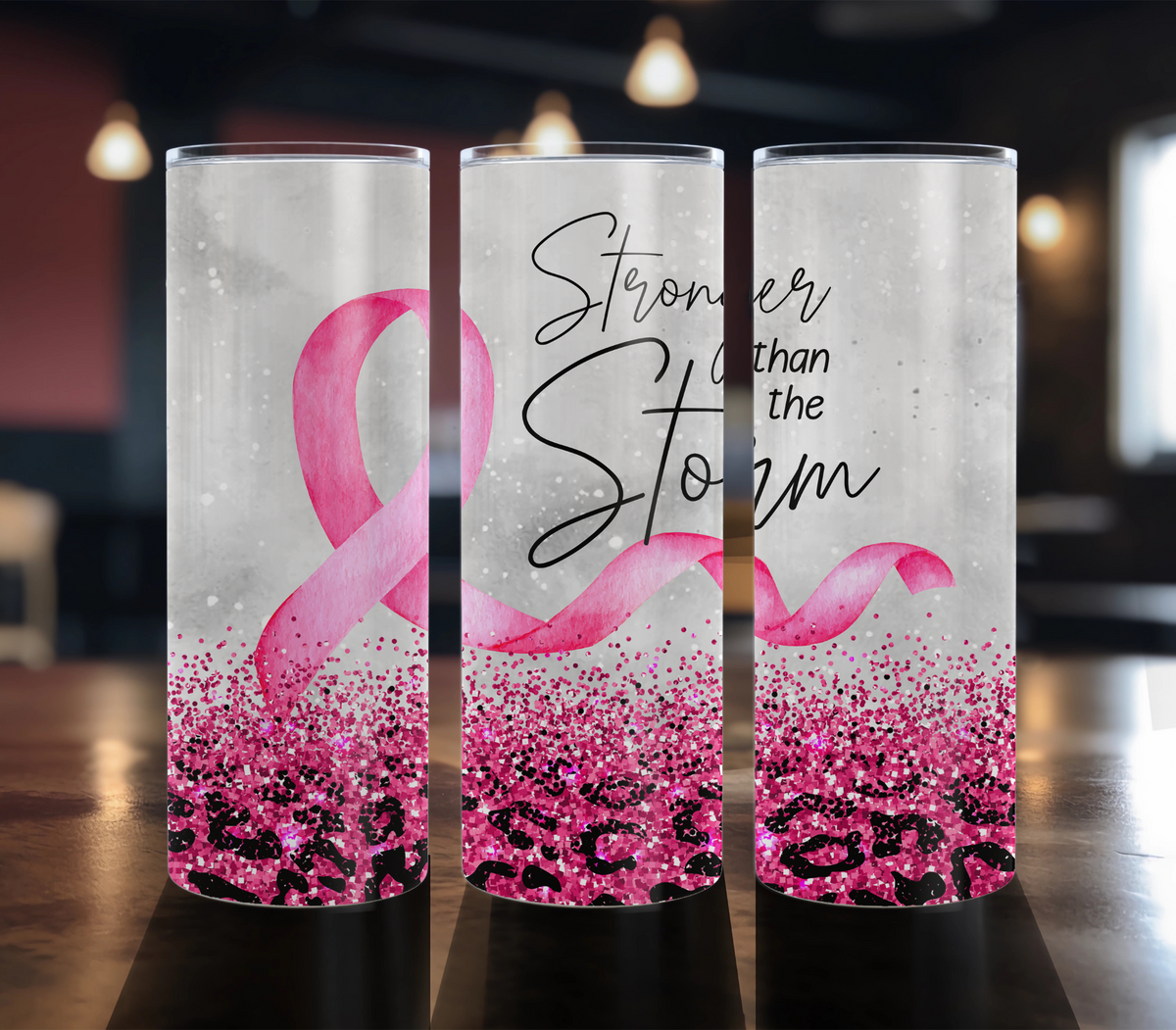 Stronger than the Storm White - 20 oz Breast Cancer Awareness tumbler design