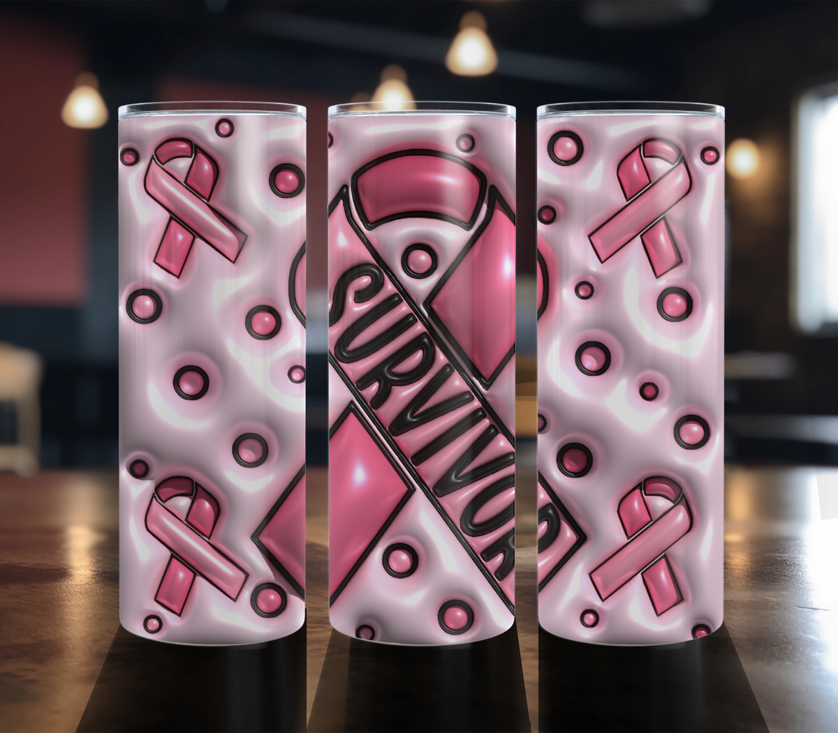 Survivor Puff 3D - 20 oz Breast Cancer Awareness tumbler design