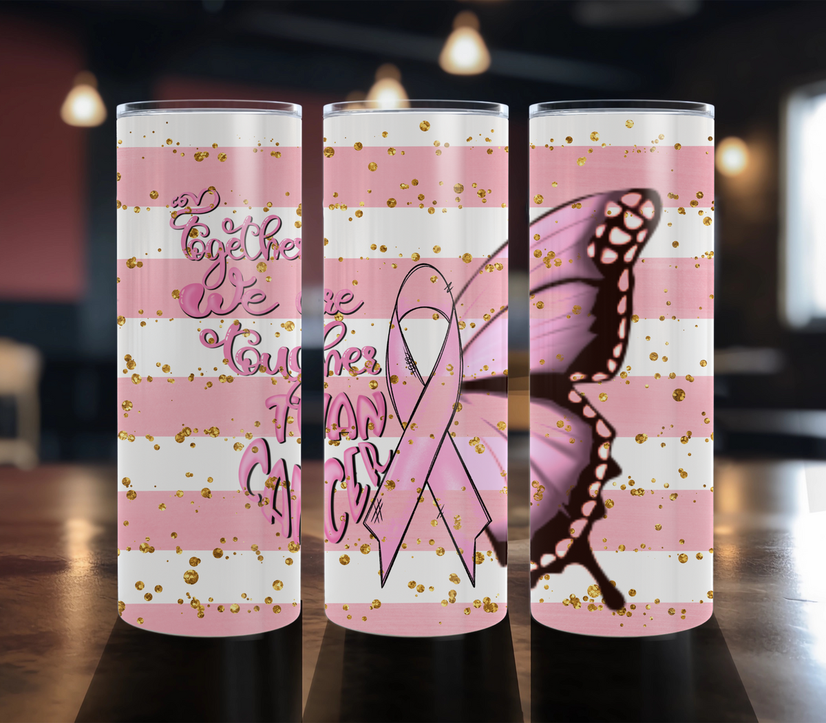 Together We Are Tougher Than Cancer - 20 oz Breast Cancer Awareness tumbler design