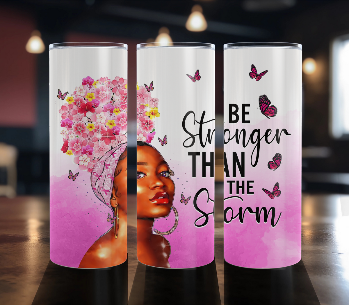 Be Stronger Than The Storm - 20 oz Breast Cancer Awareness tumbler design