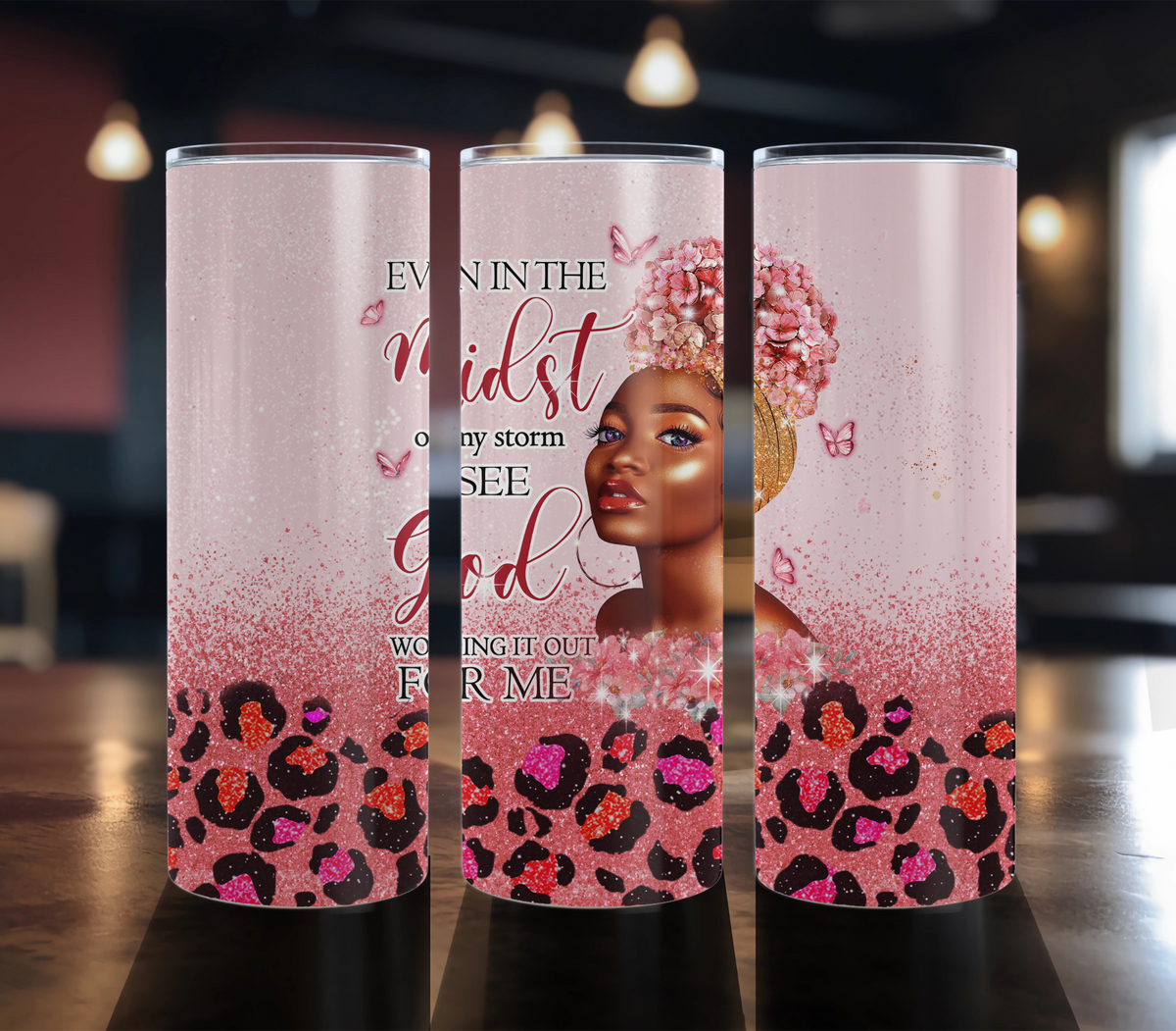 Even In The Midst of my storm - 20 oz Breast Cancer Awareness tumbler design