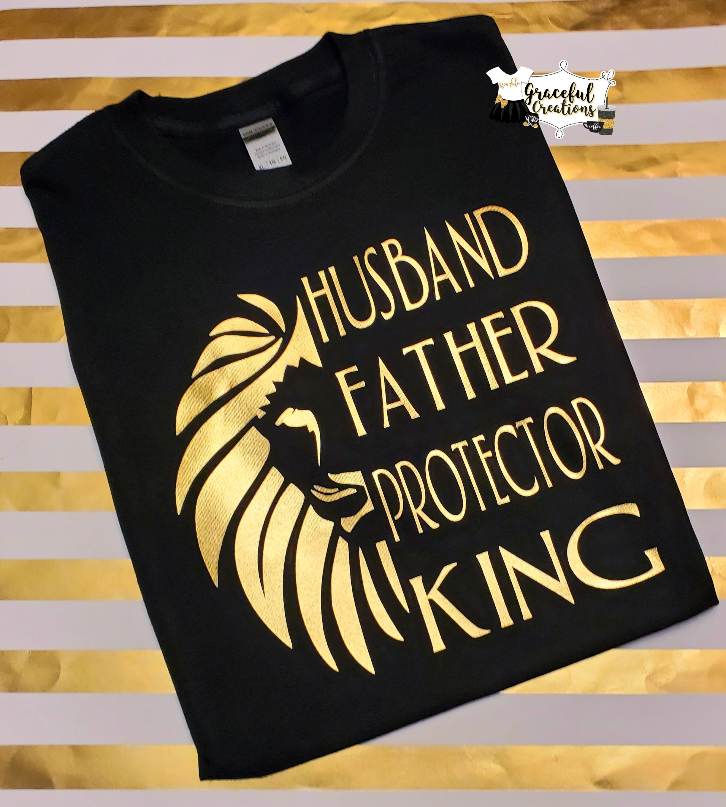 Husband, Father, Protector, King Lion Head Tee Shirt