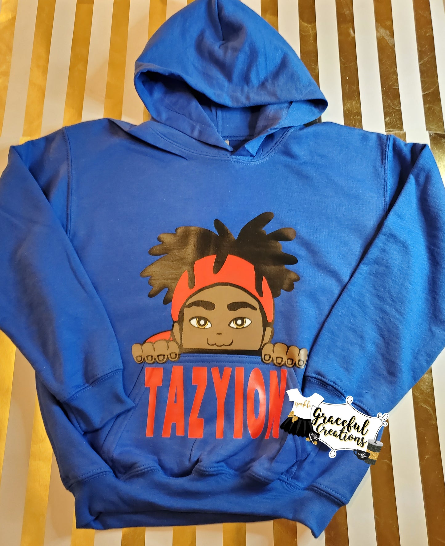 Peeking African American Boy with short haircut Hoodie. Melanin Prince. Personalized, Custom Hoodie with Name.