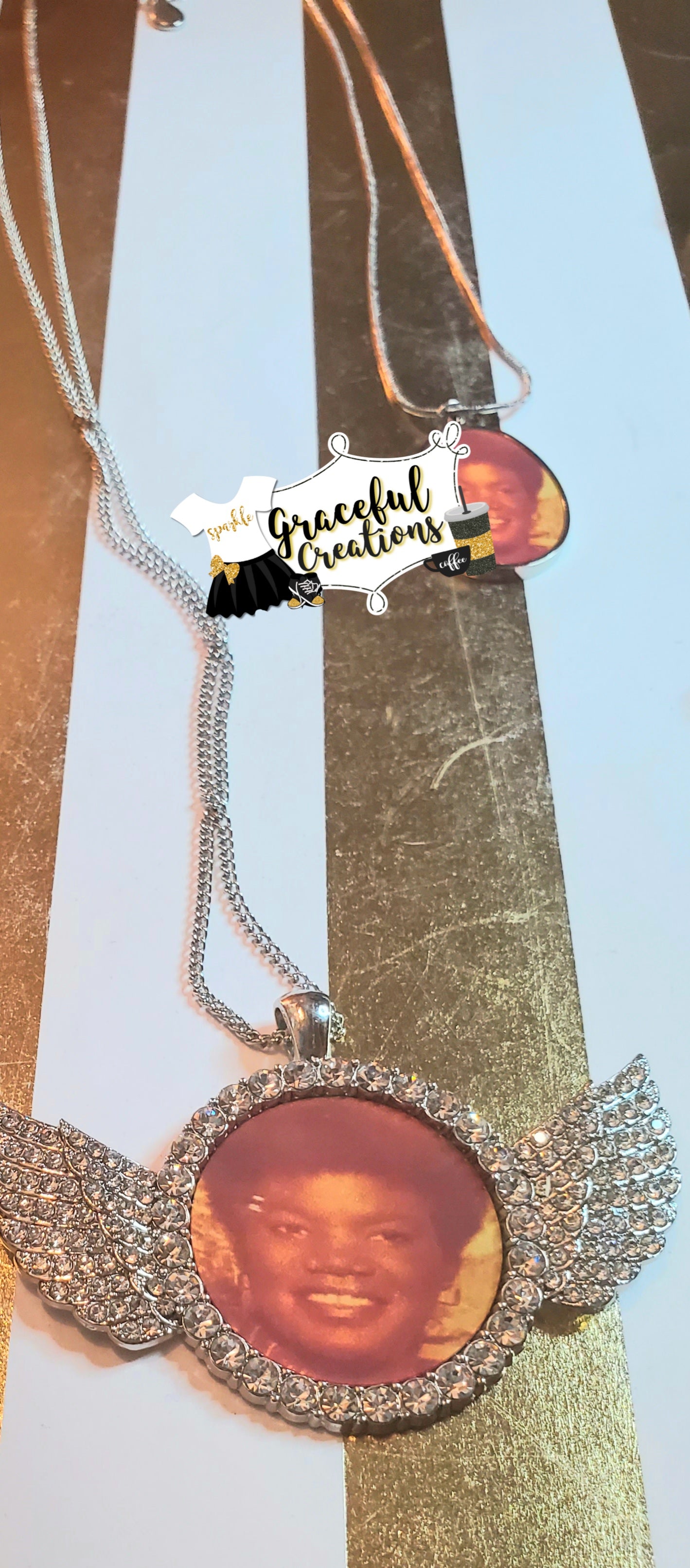 Custom Photo Angel Wings Memorial Necklace