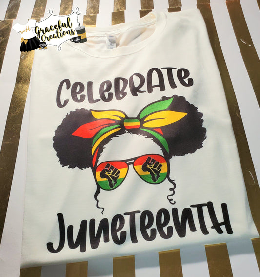 Celebrate Juneteenth Afro Puffs Girl Youth Shirt