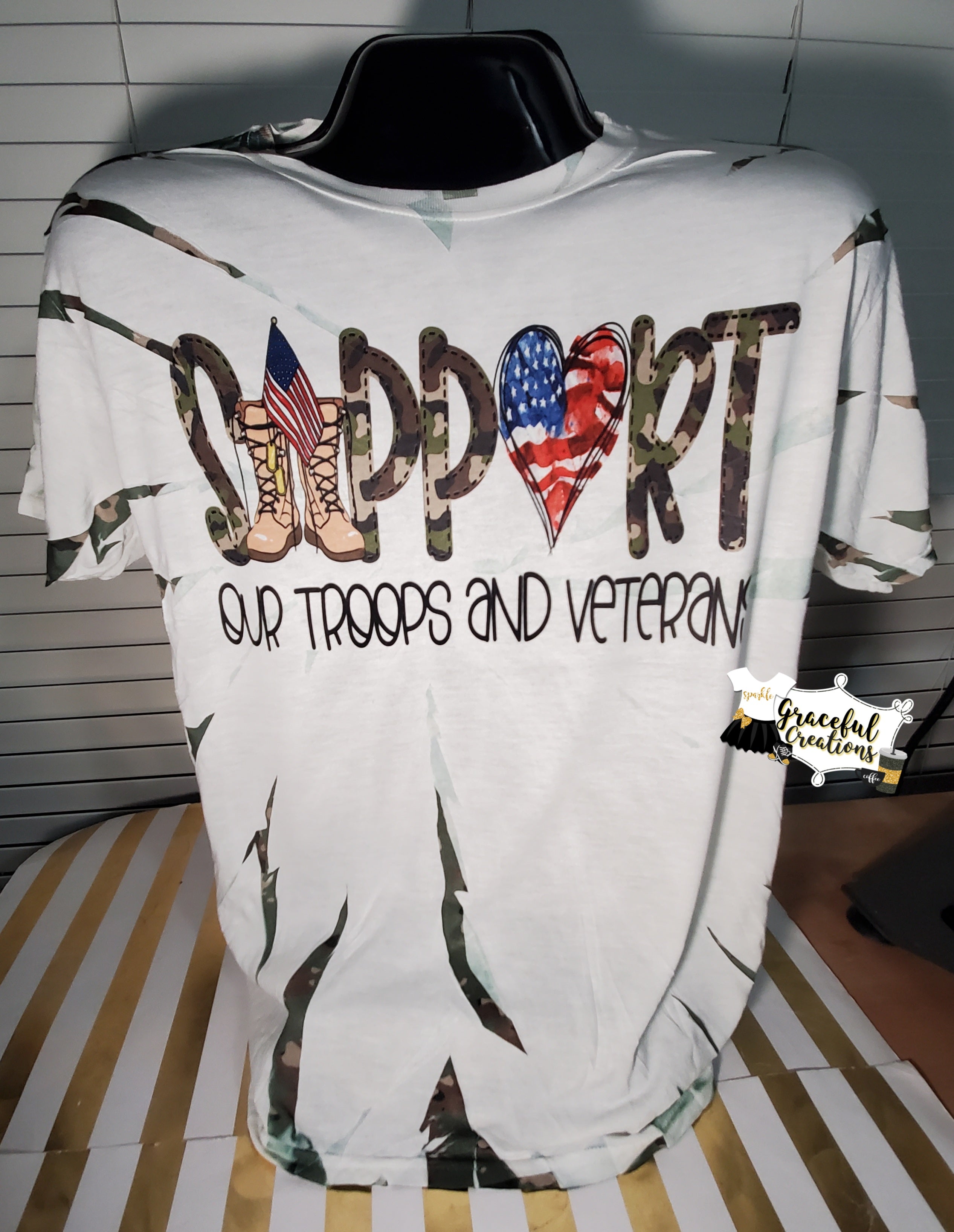 Support Our Troops & Veterans Scrunch Tie Dye Custom T-Shirt
