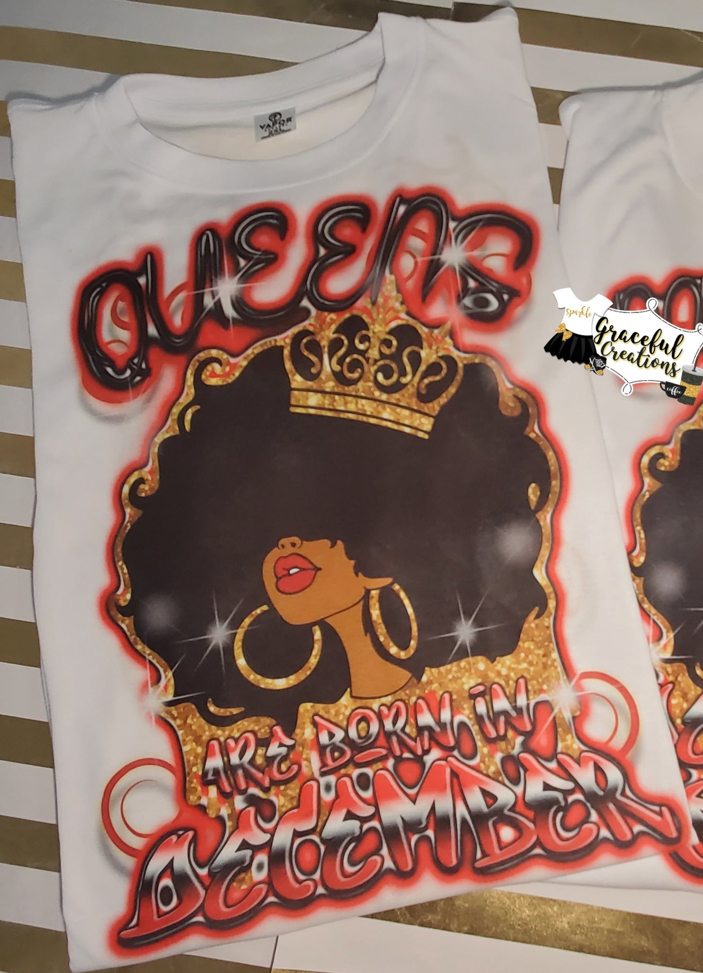 Queens Are Born In ... Airbrush Design Birthday Custom T-Shirt