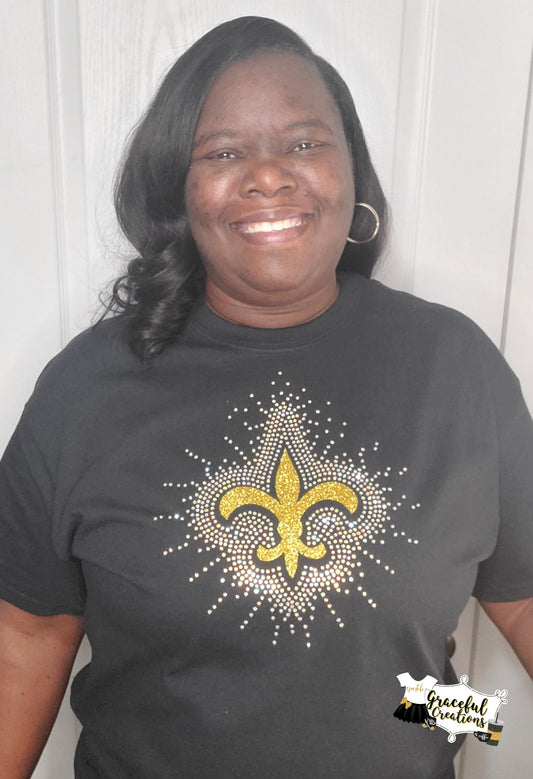 Fleur De Lis Scattered Rhinestone Custom T-Shirt