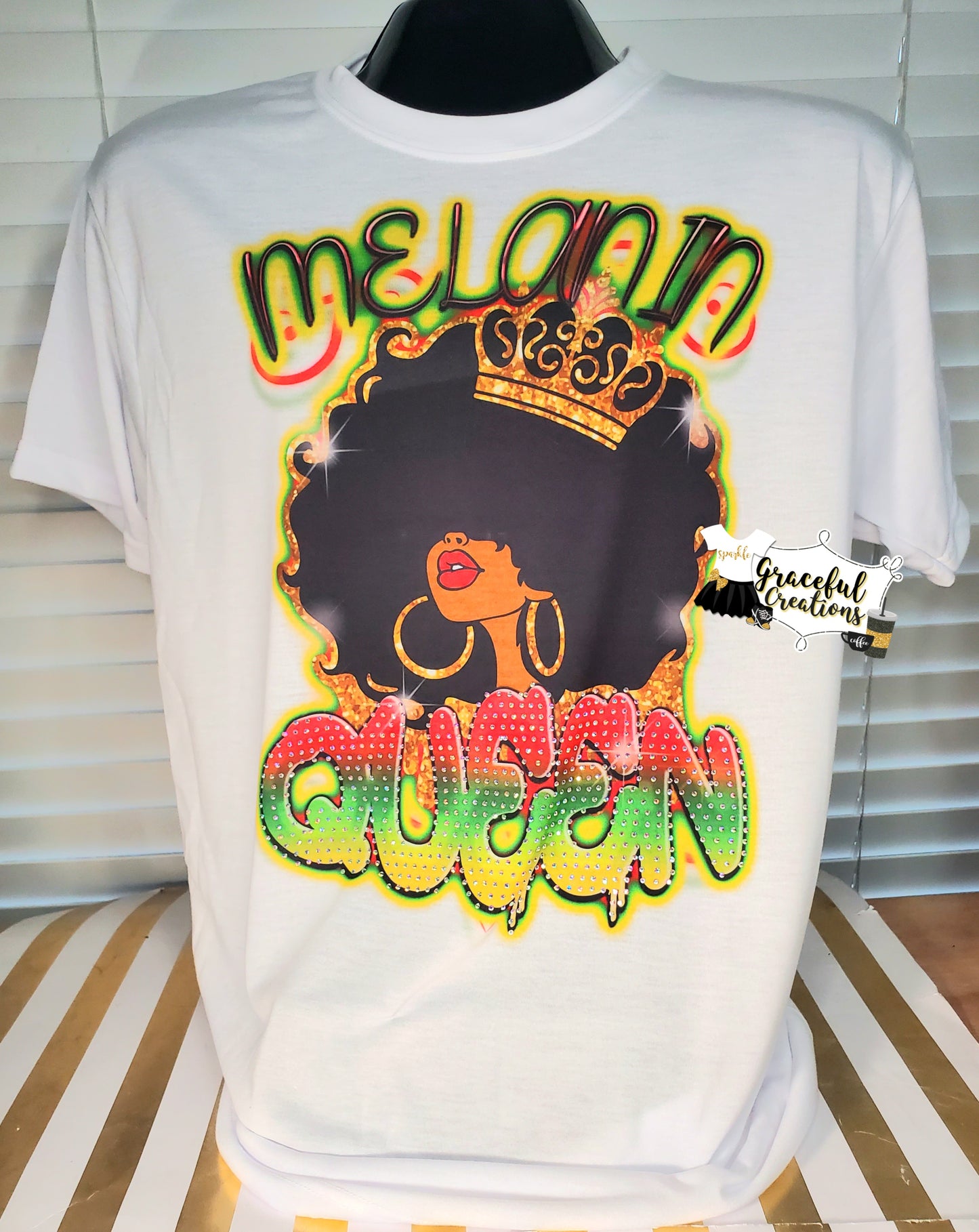 Melanin Queen Sublimation with Rhinestone Custom T-Shirt