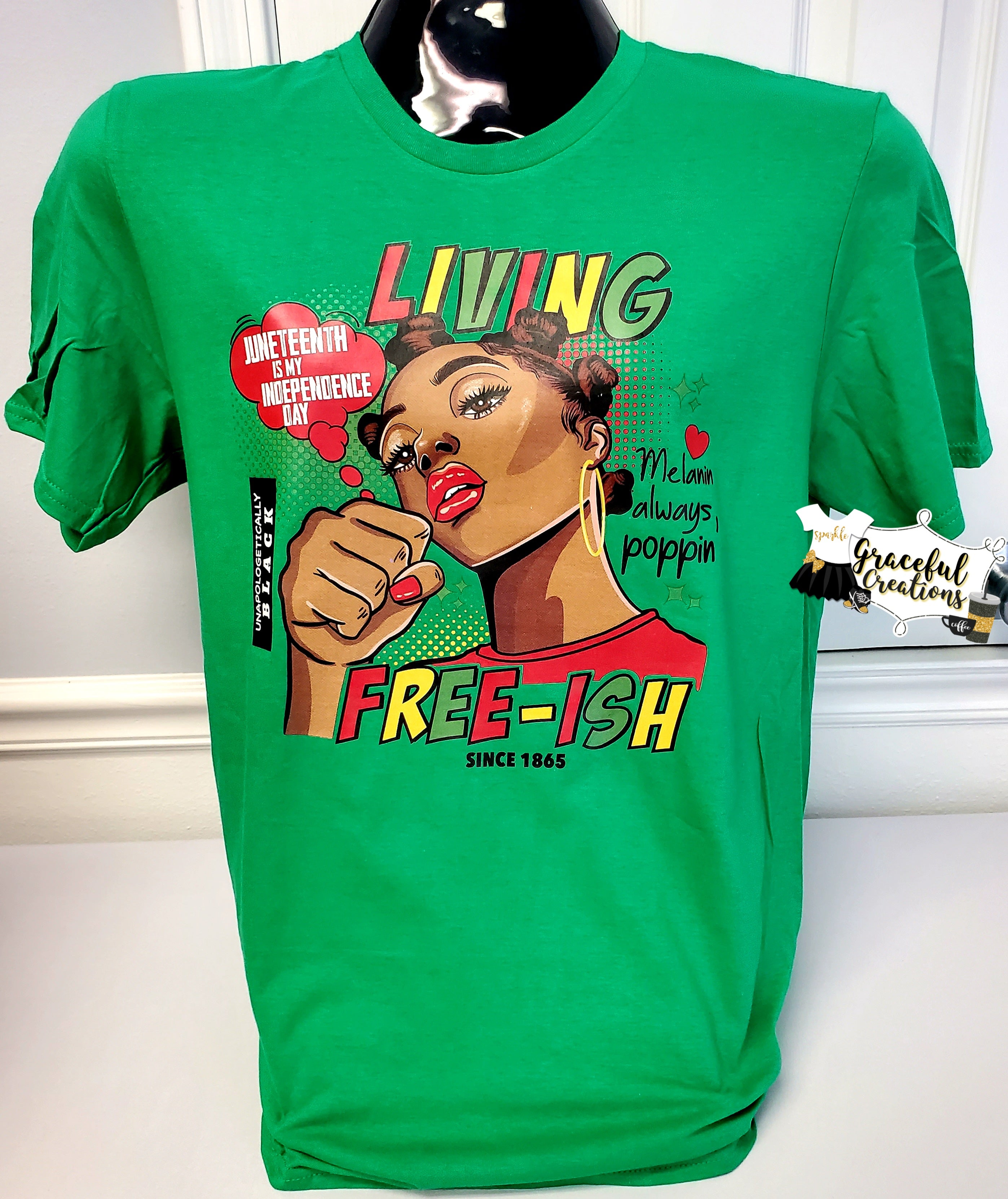 Living Freeish Juneteenth - Brown Hair Custom T-ShirtT-Shirt