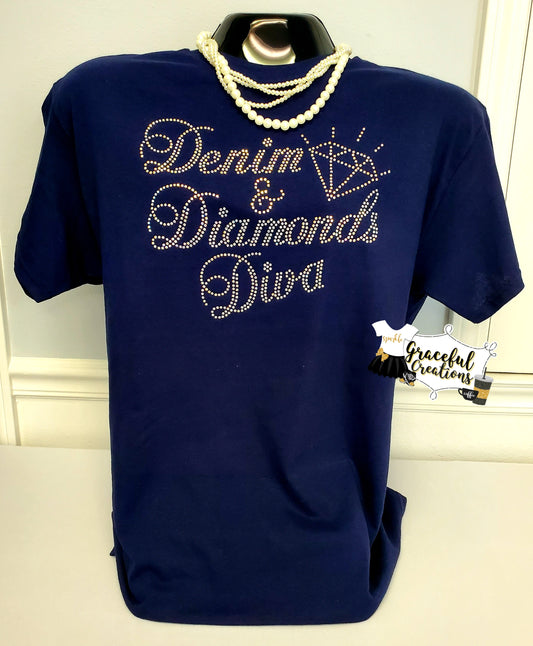 Denim & Diamonds Diva Rhinestone Custom T-Shirt