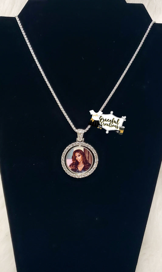 Rhinestone Photo Memorial Necklace