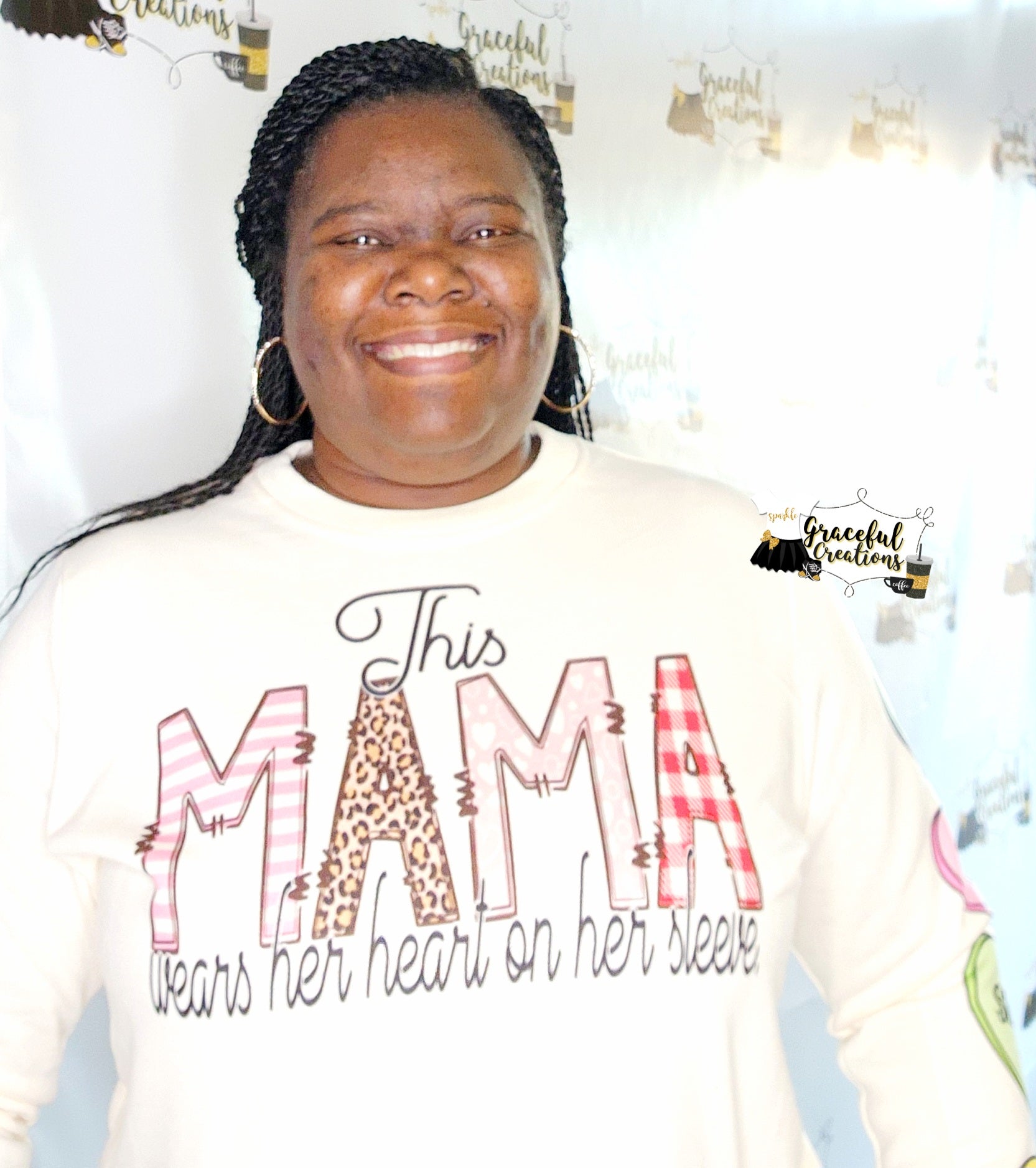 This Mama Wears Her Heart On Her Sleeve Women's Crewneck Sweatshirt