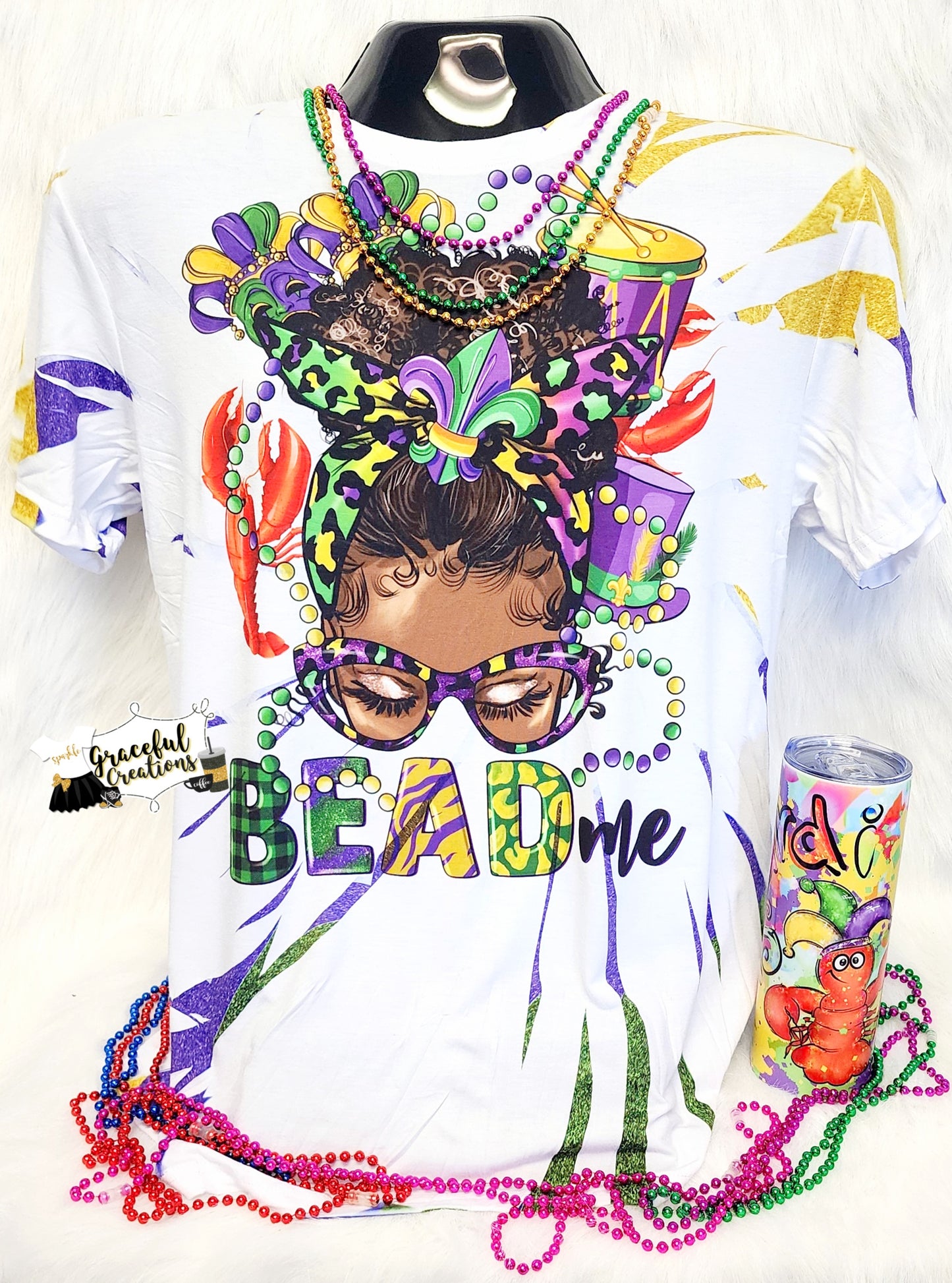 Afro Messy Bun Bead Me Scrunch Tie Dye Custom T-Shirt