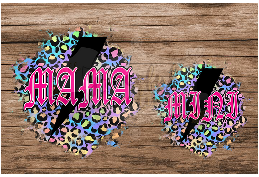 Mama & Mini Matching Rainbow Leopard Splash with Lighting Bolt PNG