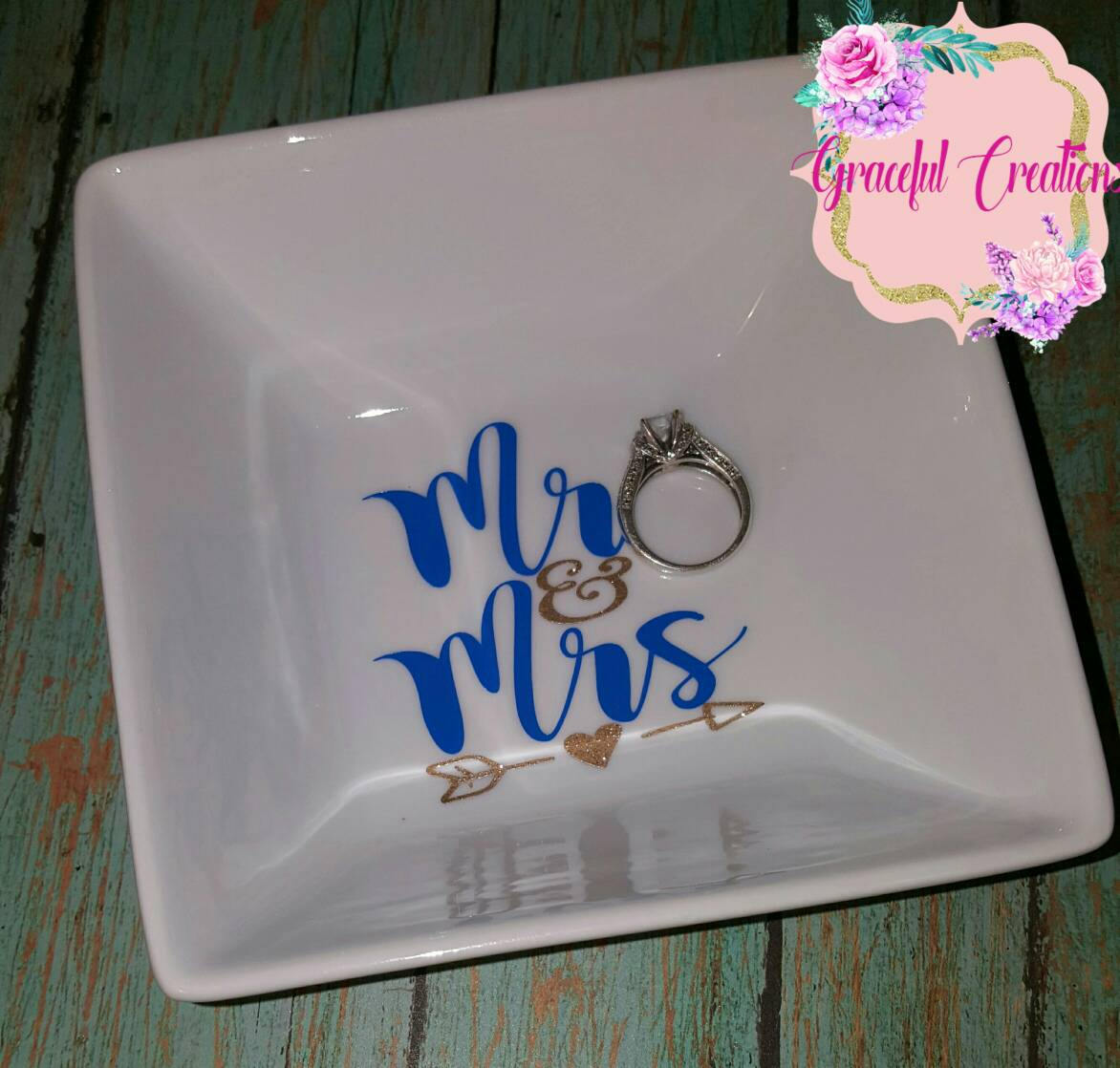 Mr. & Mrs. Ring Dish, Ring Dish, Ring Holder, Bridal Shower Gift, Jewelry Dish, Wedding, Wedding Gift